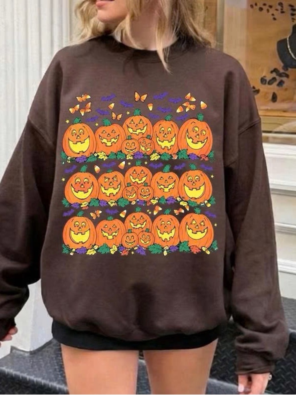 Brown Halloween Pumpkin Graphic Sweatshirt